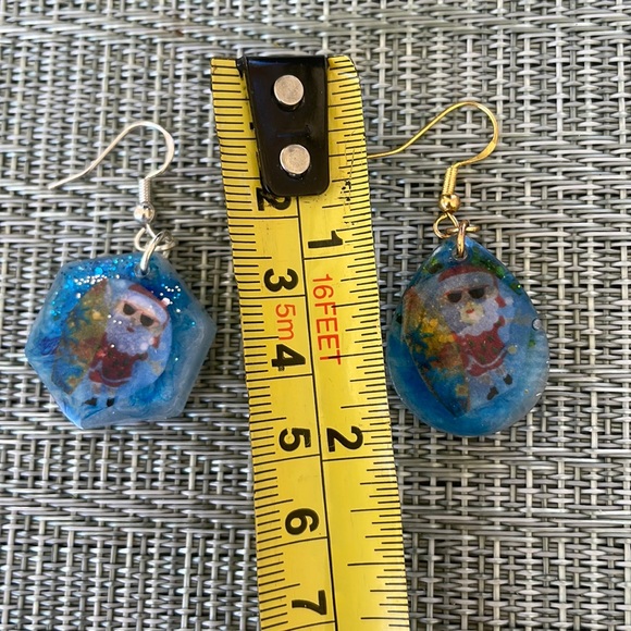 XMAS Handmade Festive Small Holiday Vibes Earrings Blue hexagon - Picture 7 of 13